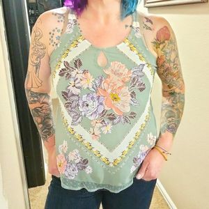 Maurices floral silk overlay top size small